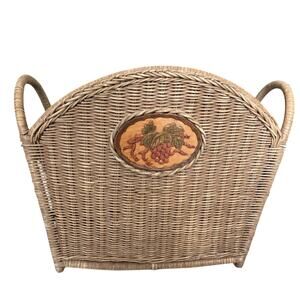 Vintage 80s French Country Wicker Basket Magazine Holder Basket Apple Accent